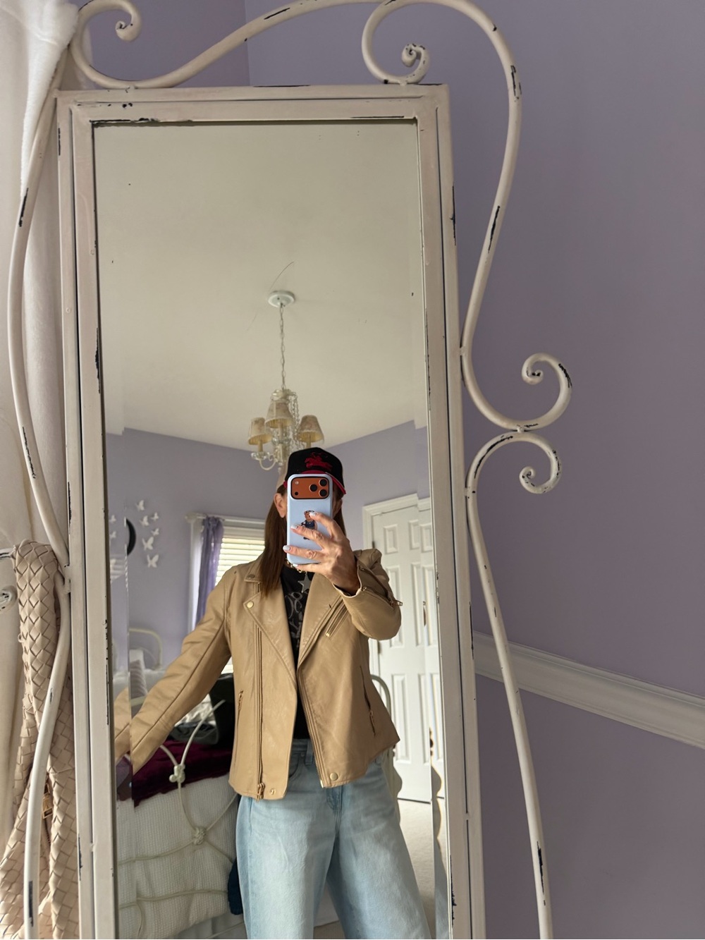 Blank NYC Women’s Tan Leather Bomber Jacket
